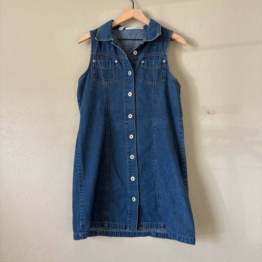 Vintage Denim Button Front  J.L. Sport NY Sleeveless Dress 100% Cotton  Size 8
